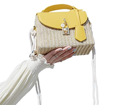 SYT-MD Mode Rattan Damen Umhängetasche Handtasche Wicker Weave Messenger Bag Sommer Strand Strohbeutel (Color : Yellow)