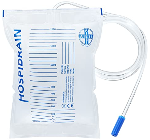 AIESI® Urinbeutel 2000 ml 120 cm schlauch ohne Ablaufventil HOSPIDRAIN (Packung mit 250 stück)