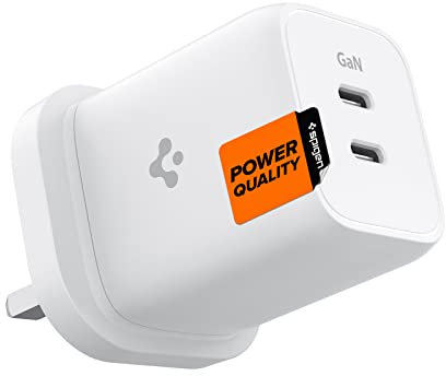 Spigen GaN 652 Total 65W 2 Ports GaN III Tech Dual USB C Charger PD 3.0 Charging Block Adapter for Samsung Galaxy S24 S23 S22 S21 Ultra Plus MacBook Pro iPad iPhone 15 14 Plus Mini Pro Max Steam Deck