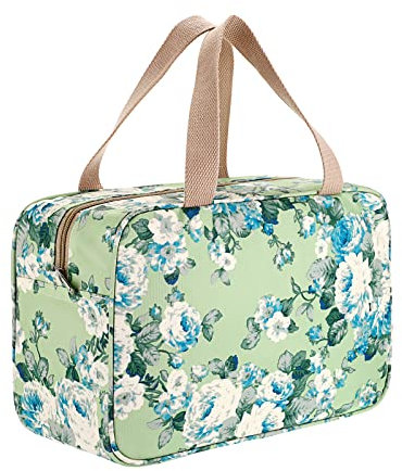 IGNPION Kulturbeutel für Damen, groß, wasserdicht, Kulturbeutel, Make-up, Organizer, Kosmetiktasche, Schwimmen, Turnbeutel, Grün/Blumen, Reise-Kulturbeutel in voller Größe