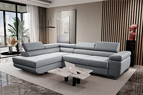 SEPRO MÖBEL MALIBU Exklusive Ecksofa, Eckcouch mit Schlaffunktion und Bettkasten | Schlafsofa für Wohnzimmer Schlafzimmer | Möbel & Möbelsets | Modern Zimmer-Sofa | Couch Home Decor Deko | Grau