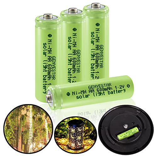 GENYESTAR AA Solar Light Batteries Rechargeable AA Batteries NIMH 600mAh 1.2V Double A Rechargeable Battery for Garden Lawn Landscaping Solar lamps Remotes