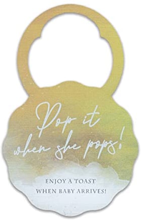 Summer-Ray 50pcs Pop it When She Pops Mini Champagne Baby Shower Tags Wine Bottle Tags in Watercolour Design (Golden Autumn)