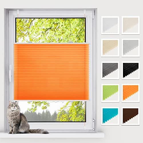 BelleMax Plissee ohne Bohren Klemmfix, Orange 40x120cm(BxH), Easyfix lichtdurchlässig Sichtschutz und Sonnenschutz, Jalousie Plisseerollo mit Klemmträger, Faltrollo für Fenster & Tür