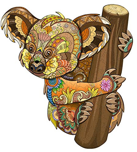 Blumuze Holzpuzzle Erwachsene, Süßer Koala Holzpuzzle Einzigartige Tierform Puzzleteile, Holz-Puzzle, Puzzle aus Tierteilen, Puzzle Holz Erwachsene mit Geschenkbox aus Holz 88pcs-S-19.2 * 21cm