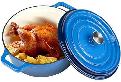Miereirl 6.5 Quart Enameled Dutch Oven Pot with Lid, Cast Iron Dutch Oven with Dual Handles for Bread Baking, Cooking, Non-stick Enamel Coated Cookware (Dark Blue)