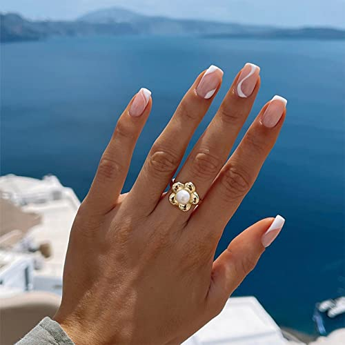 24pcs French Tip False Nails Short Square Stick on Nails White Tip Press on Nail Removable Glue on Acrylic Full Cover Fake Nail Art Accessories for Women Girls