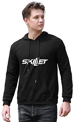 shiji Men's Skillet Band Logo Comatose Awake Alternative Printed Pullover Hoodies Long Sleeve Hooded Sweatshirt Black S