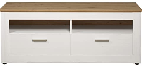 trendteam smart living - Shade - TV-Schrank - Andersen Pine Weiß/Artisan Eiche - TV-Unterteil mit 2 Schubladen und 2 offenen Fächern - (BxHxT) 148 x 59 x 45 cm - silberfarbene Griffe - kratzfest