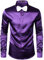 PARKLEES Chemise à manches longues en satin brillant similaire à de la soie - pour homme - pour fête, soirée disco, bal de promo, violet foncé, L