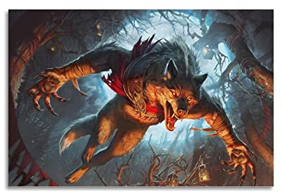 Vintage-Poster, mittelalterlicher Werwolf, Illustration, Poster, dekoratives Gemälde, Leinwand, Wandposter und Kunstbild, Druck, modernes Familien-Schlafzimmer, 40 x 60 cm