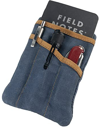 Hide & Drink Multitool-Tasche, kompakte, vielseitige EDC-Reißverschlusstasche, Mini-Camping-Tool-Etui, gewachstes Canvas, Messerholster, handgefertigter schlanker Organizer(Blue Mar/Old Tobacco)