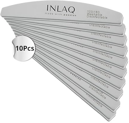 INLAQ® Nagelfeile 100/180 für Nägel | Maniküre Nail Files | Doppelseitige Nagelfeilen für Gelnägel | Waschbar und Wiederverwendbar | Farbe: Grau