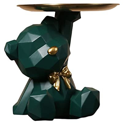OKESYO Bär Skulptur Deko, Bär Statue mit Tablett, Harz Tier Skulptur, Geschenk für Wohnzimmer, Eingangsbereich, Büro, Schreibtischdekoration