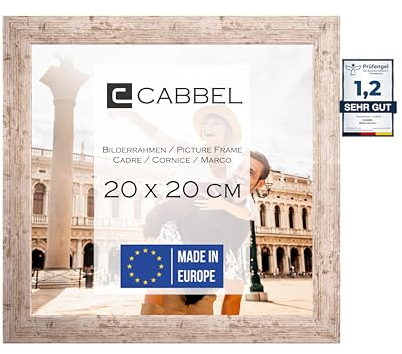 CABBEL Portarretratos 20x20 cm, abedul, robusto marco de madera MDF, cristal Plexi inastillable, para colgar y colocar, ideal para fotos/cuadros/collage