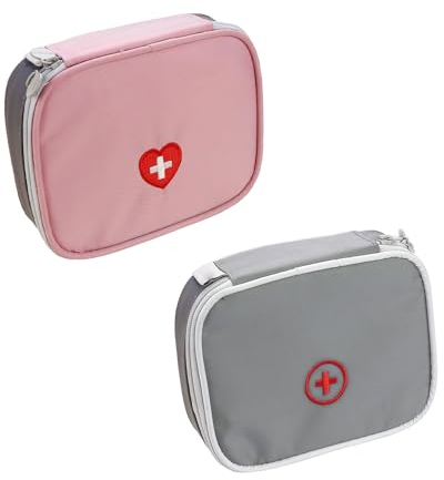 2 Stück Medizin Tasche, Erste-Hilfe-Kit, Square Organizer, Mini Carry-On Medizin Tasche, Multi-Compartment Krankenpflege Tasche, bequeme Reise Medizin Tasche. (Rosa, Grau)