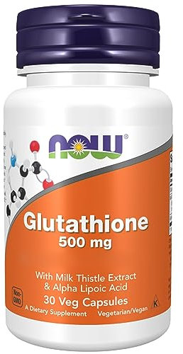 Now Foods, L-Glutathione, 500mg, avec Chardon-Marie et Acide Alpha-Lipoïque, 30 Capsules végétaliennes, Acide Aminé, Testé en Laboratoire, Sans Gluten, Sans Soja, Sans OGM