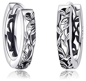 JERWLI Baum des Lebens Ohrringe 925 Sterling Silber Vintage Blatt Creolen Ohrringe Keltisch Baum des Lebens Schmuck Geschenke für Damen Frauen Mädchen Männer Mutter