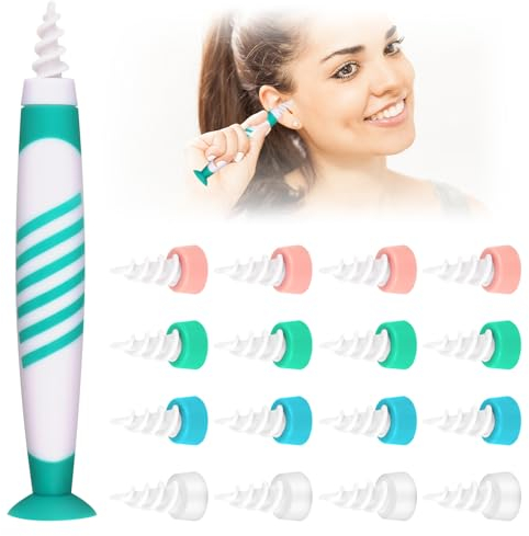 Nettoyeur D'oreille, Nettoyant Oreilles Adulte avec Poignée , Nettoyant Oreilles Adulte,16 Embouts Lavables Kit de nettoyage des oreilles pour adultes
