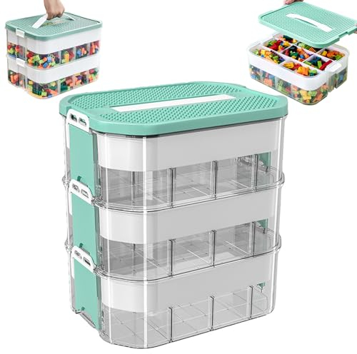 ZPSNDP 3 Stufen Bausteine Boxen Aufbewahrung Spielzeugkiste, Kinder Aufbewahrungsbox mit Deckel, Kinderbox Stapelboxen, Sortierbox für LEGO