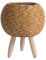 AMIUHOUN Cesta de almacenamiento hecha a mano con patas de madera para macetas, fácil de usar, diseño vintage de ratán