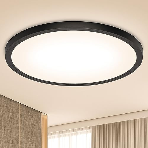 Deckenlampe Led Deckenleuchte Flach Lampe, Ø 30CM 24W 3000K 2400LM Warmweiss Badezimmer Schwarz Led Deckenlampe Modern Rund Led Lampe Decke für Küchen Wohnzimmer Schlafzimmer Kinderzimmer Flur Keller