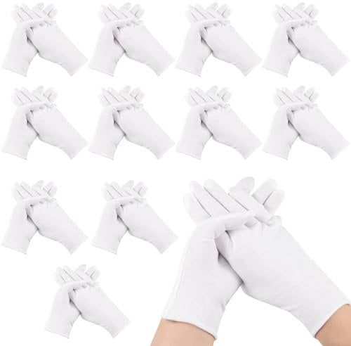Saerryor 24 White Cotton Gloves for Eczema, Moisture Hands Overnight Soft Coin Handling Jewelry Inspection Serving Gloves