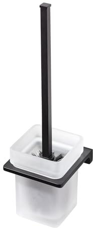 Badedu Sirius Toilettenbürste in Matt Schwarz – Geschwungene Linien & mattiertes Glas für Moderne Bäder (10,5x35x11,2cm, inkl. Montagezubehör)