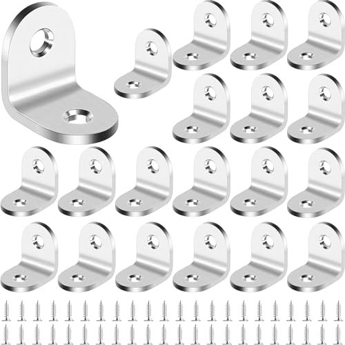 BGOBTY Équerre de Fixation,20 pièces Equerre de Fixation en acier inoxydable,20*20mm Support d'Angle Droit,Équerre Angle,Equerre Métal en L à 90 degrés,pour relier ou fixer des meubles (20*20mm)