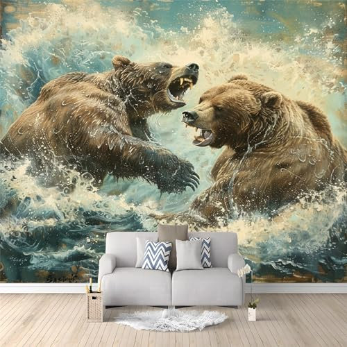 Fototapete 250 x 175 cm Moderne Wandtapete für Schlafzimmer und Wohnzimmer - Vlies Tapeten mit UV-Beständigkeit und Geruchsfreiheit - Wandbild mit Zwei Bären für Kinderzimmer Jungen und Mädchen