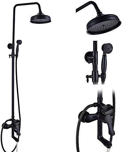 MUCSAH Rubinetti Lavabo, Doccia Bronzo Lungo Tubo Rubinetto Doccia Montaggio a Parete 8 Ottpioggia Bagno Doccia Miscelatore Rubinetto Ottacqua Caldada Rubinetto/Rubinetto in Bronzo Nero B