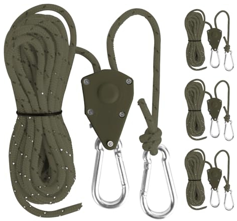 CREECHWA 4M Reflektierend Abspannseile Seil mit Seilspanner, 4 Stück Abspannseile Camping, Spannseile für Sonnensegel Schwarz, Zeltschnur mit Spanner, Zelt Zubehör, Leicht anzubringen und Zu Spannen
