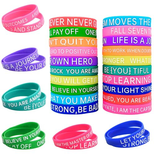 20 Pezzi Bracciali Motivazionali in Gomma, Braccialetti in Silicone Colorati, Silicone Wristbands, Gomma Feste Braccialetti, Braccialetti da Polso Motivazionali per Adulto Adolescenti (Multicolore)