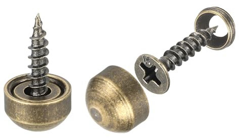 QUARKZMAN 12pcs Laiton Décoratif Vis avec Bouchons, 9mm Miroir Vis Couvercle Autotaraudeurs Vis pour Meuble Fixation, Bronze