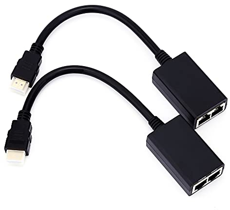 Xiuganpo 1080P Extender Over RJ45 CAT5e CAT 6 Repeater, High-speed Transmission, 30M Sender and Receiver for HDTV STB, Supports 3D, Smart Adjustments, Long Distance Support