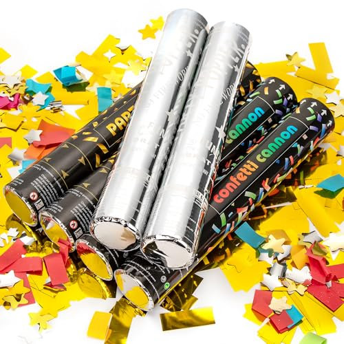 MILIFOX 6 Stück Konfettikanone Hochzeit - Bunte Konfettikanonen,Konfetti Shooter,Konfettikanonen Goldene für Geburtstag Sfeier,Innen und Auß Eneinsatz(6er-Pack Mit Drei Stilen)