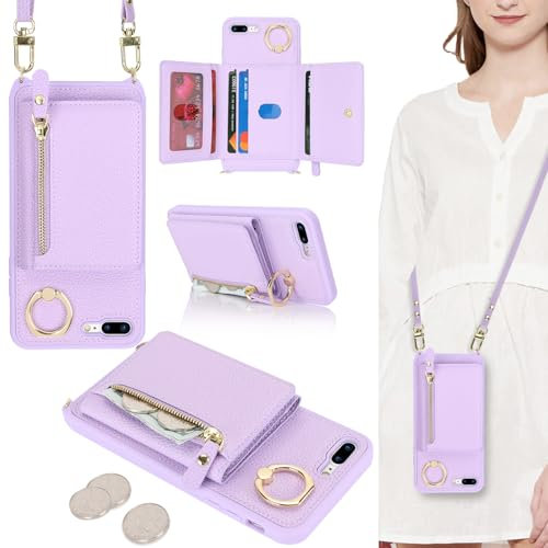 ELTEKER Handyhülle für iPhone 7 Plus/8 Plus Hülle mit Band Kartenfach Geldbörse,Leder Klapphülle Handytasche für iPhone 7 Plus/8 Plus - lila