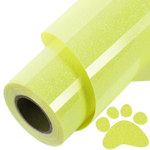 ​TORC Yellow Glitter HTV Yellow Heat Transfer Vinyl HTV Rolls, 12 x 12 ft Iron on Vinyl for T Shirts Yellow Glitter HTV Vinyl for All Cutter Machines Easy to Cut & Weed for Heat Vinyl Design 1 Roll