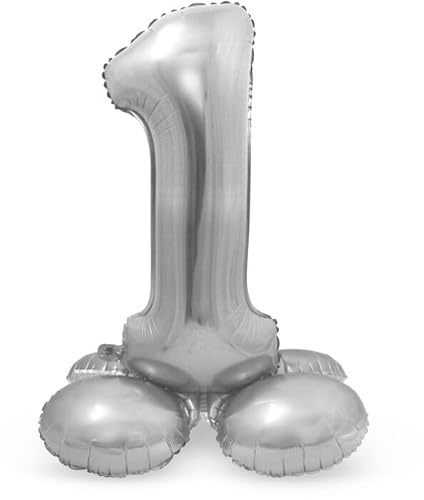 NEU Folienballon Große Zahl 1, mit Standfuß, Silber, ca. 72cm, Zahlenballon
