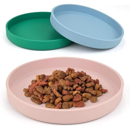 3 Stück Katzen Futternapf Silikon, Katzennapf Flach Kieselgel, Silikon Futterschale, Silikonnapf Breit Trinkschale, Futterschale Katze Flach, Für Trockenfutter Und Nassfutter (Rosa, Blau, Grün)