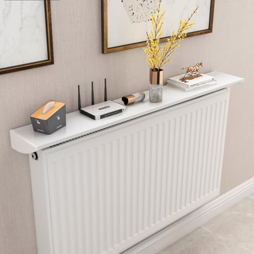 Tablette Radiateur sans Percer avec Supports, Cache Radiateur Blanc 15cm de Large Étagèree Radiateurs en Alliage D'Aluminium pour Protéger Les Murs, Capacité de Charge 28kg,L 45cm/17.7in