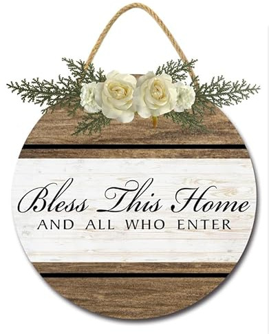 Geroclonup 28 cm Bendice Esta Casa Y A Todos Los Que Entren Letrero para Puerta Delantera, Porche, Madera Rústica, Versículo Bíblico, Decoración de Pared para el Hogar, Dormitorio Cristiano