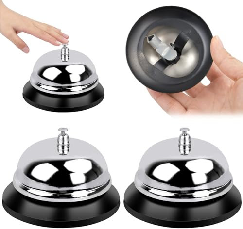 2 PCS Campana da Banco, Acciaio Inossidabile Finitura Cromata Campanello Reception, Campanello da Tavolo per Cucina Ristorante Bar Gioco Portineria e Scuole, Argento