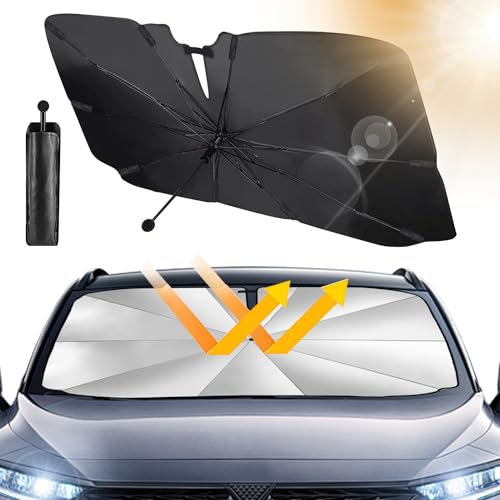 Beshine Sonnenschutz Frontscheibe, 2025 Drehbar Faltbar Auto-Sonnenschirm - Carbonfaser-Skelett, Wärmeisolierter, Effizienter UV-Schutz (145 x 83 cm)