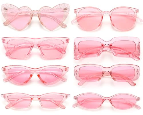 Dwenarry Party Sonnenbrille Vintage Pink Sonnenbrillen Set für Herren Damen Partybrille Retro 90er Lustige Party Brillen Frauen 8 Stücke