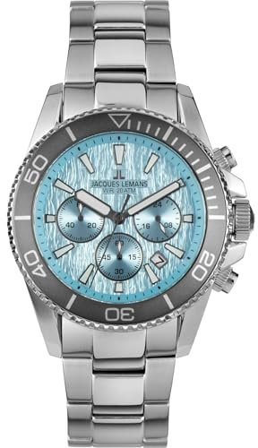 JACQUES LEMANS 1-2206K Herrenuhr Liverpool Diver mit Glieder Edelstahlarmband Chronograph 20 ATM