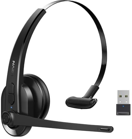 LEVN Wireless Headset with Mic for Work,Bluetooth Headset with Microphone-AI Noise Cancelling,Single-Ear Wireless Headphones with Mic,Mute Button&USB Dongle for PC/Computer/Call Center/Laptop/Teams