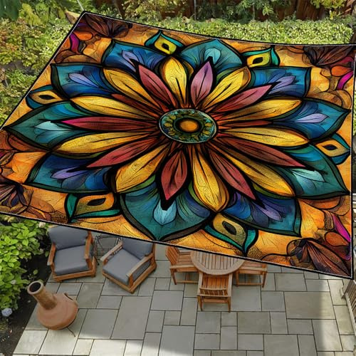Treer Sonnensegel Rechteckig Wasserdicht mit Ösen, 3D Vintage Braunes Mandala, UV-Schutz 95% Polyester Sonnenschutz Markise mit Seil für Outdoor Garten Terrasse Balkon Camping (Stil 2,2x2.4m)