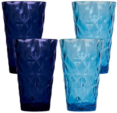 Garden Mile 4pc Plastic Tumblers 600ml Glasses Drinking Shatterproof Plastic Pint Glasses Beakers for Kids and Adults Dishwasher Safe Easy Stackable Coloured Glasses Plastic Cup Set