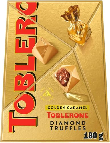 Toblerone Golden Caramel Chocolate Diamond Truffles Filled Praline, 180 g | Delicious Golden Caramel Truffles with Honey Almond Nougat, Ideal for Gifting and Sharing